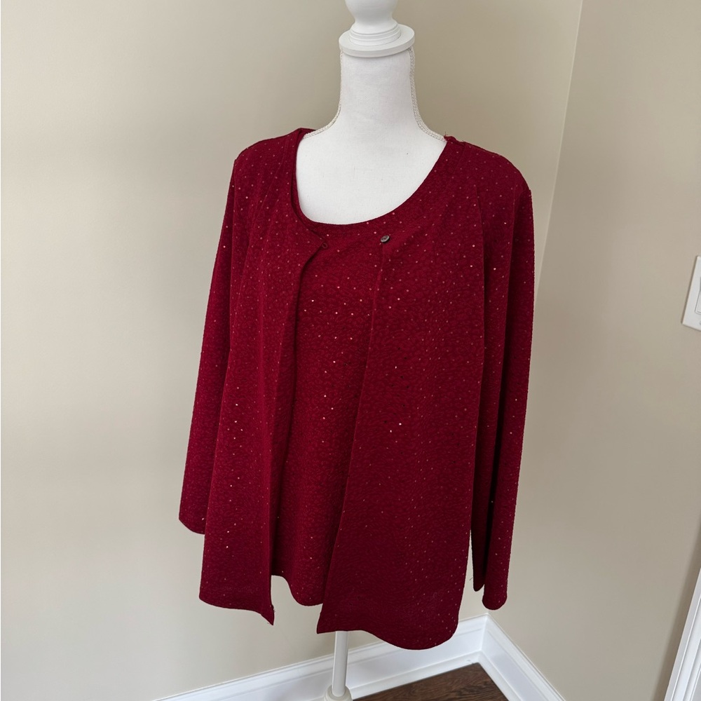 Women’s Red Sparkly Cardigan and Top Combo